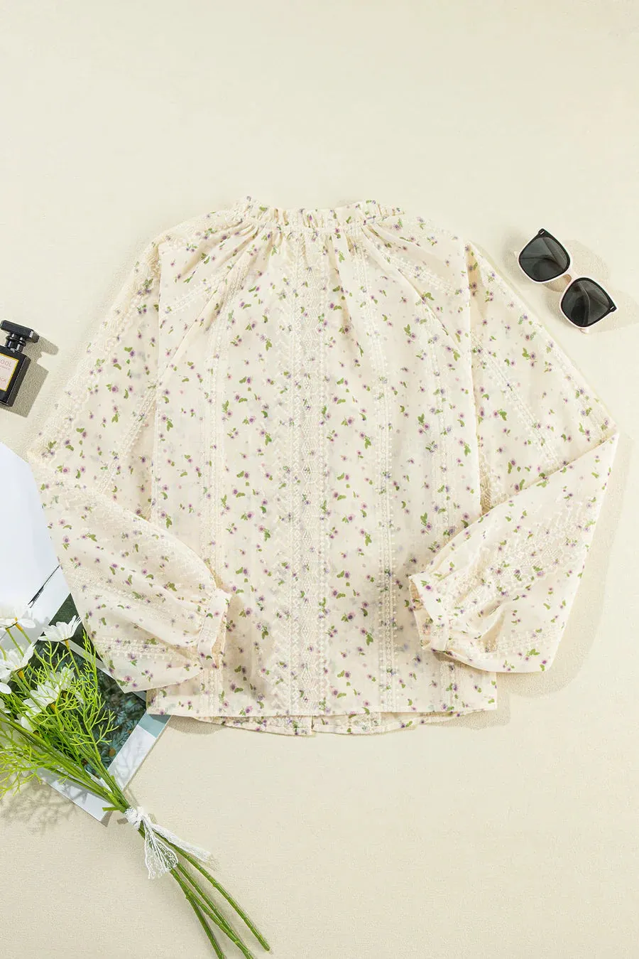 Elegant shirt with embroidered lace floral sleeves for women