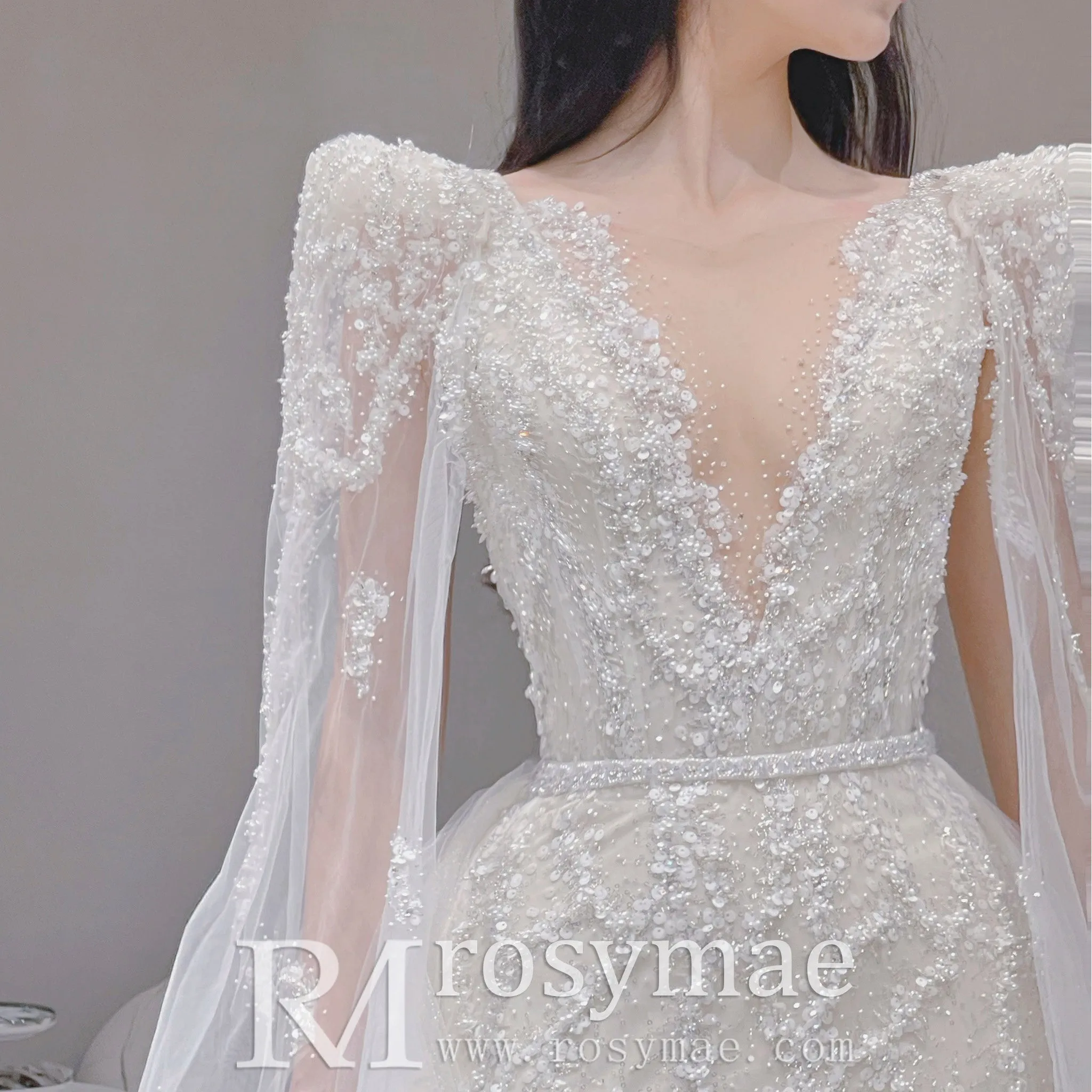 Elegant Sparkly Mermaid Wedding Dress With Cape and Detachable Train