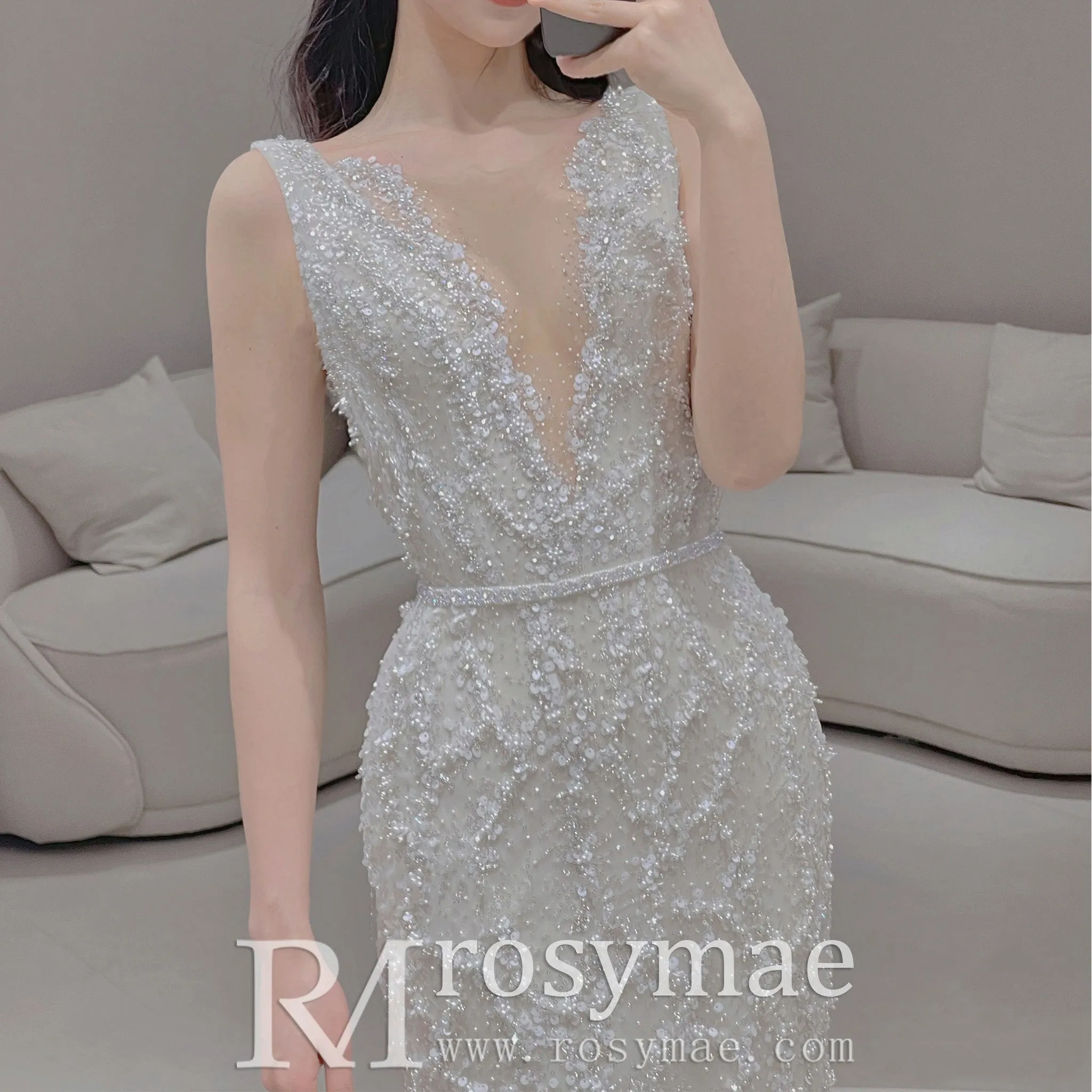 Elegant Sparkly Mermaid Wedding Dress With Cape and Detachable Train