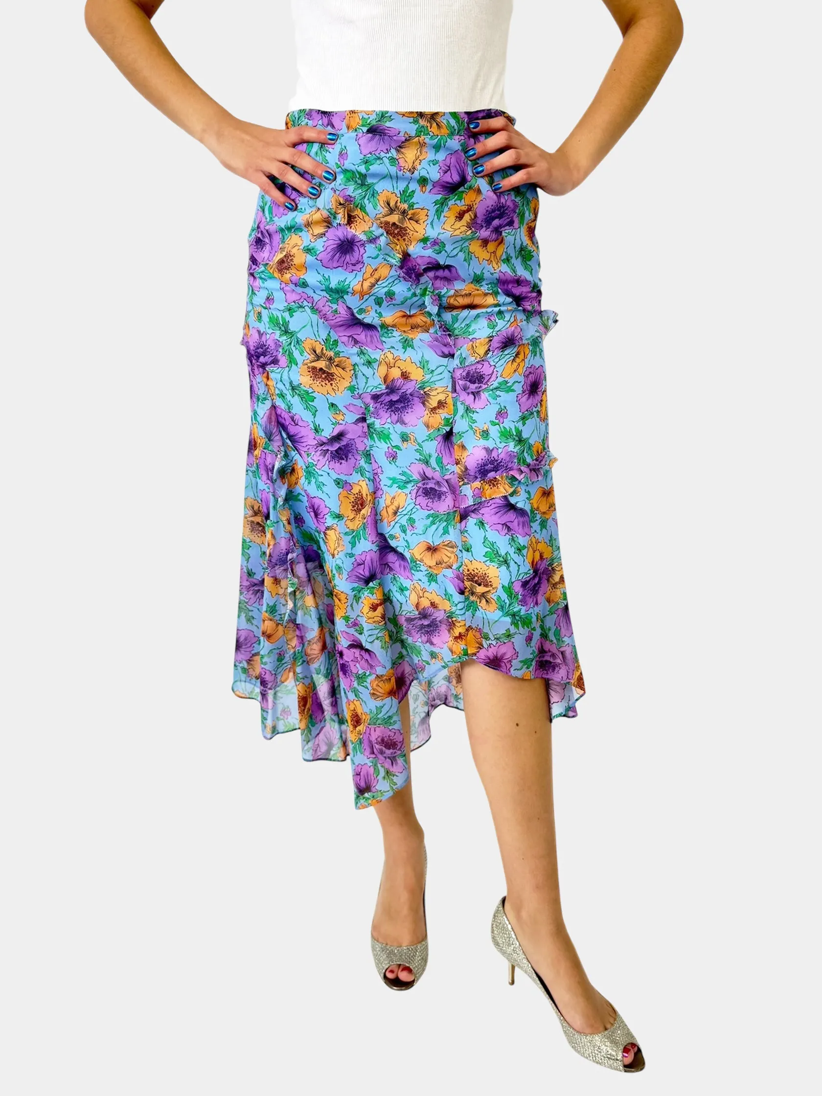 Eleonora Ruffled Floral Print Skirt - Size 8