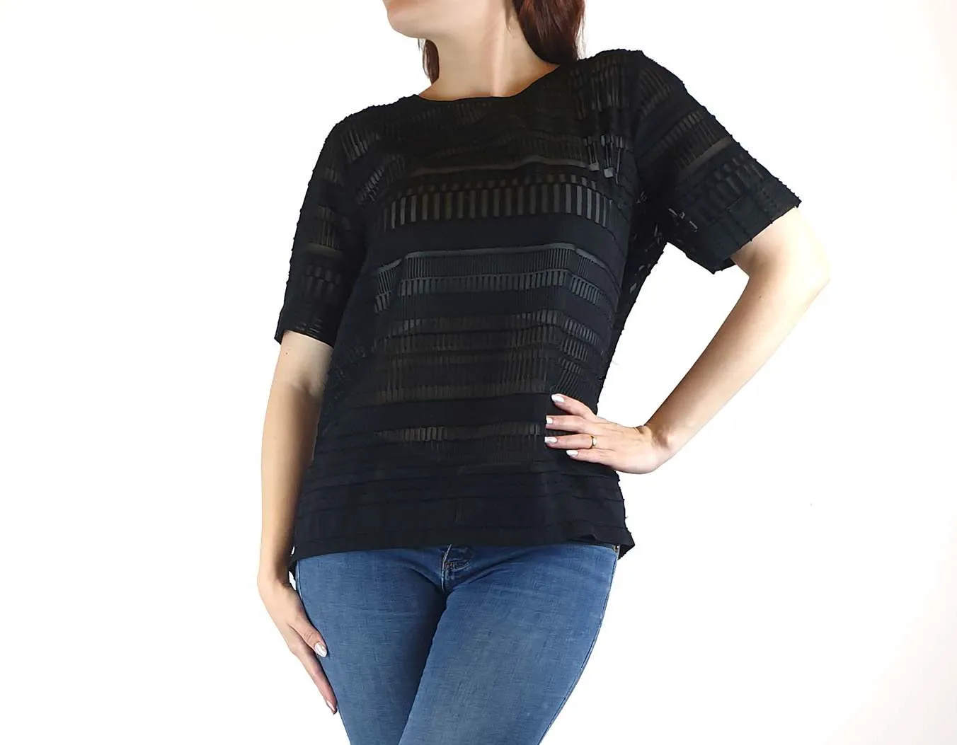 Elk black semi-sheer top size 10