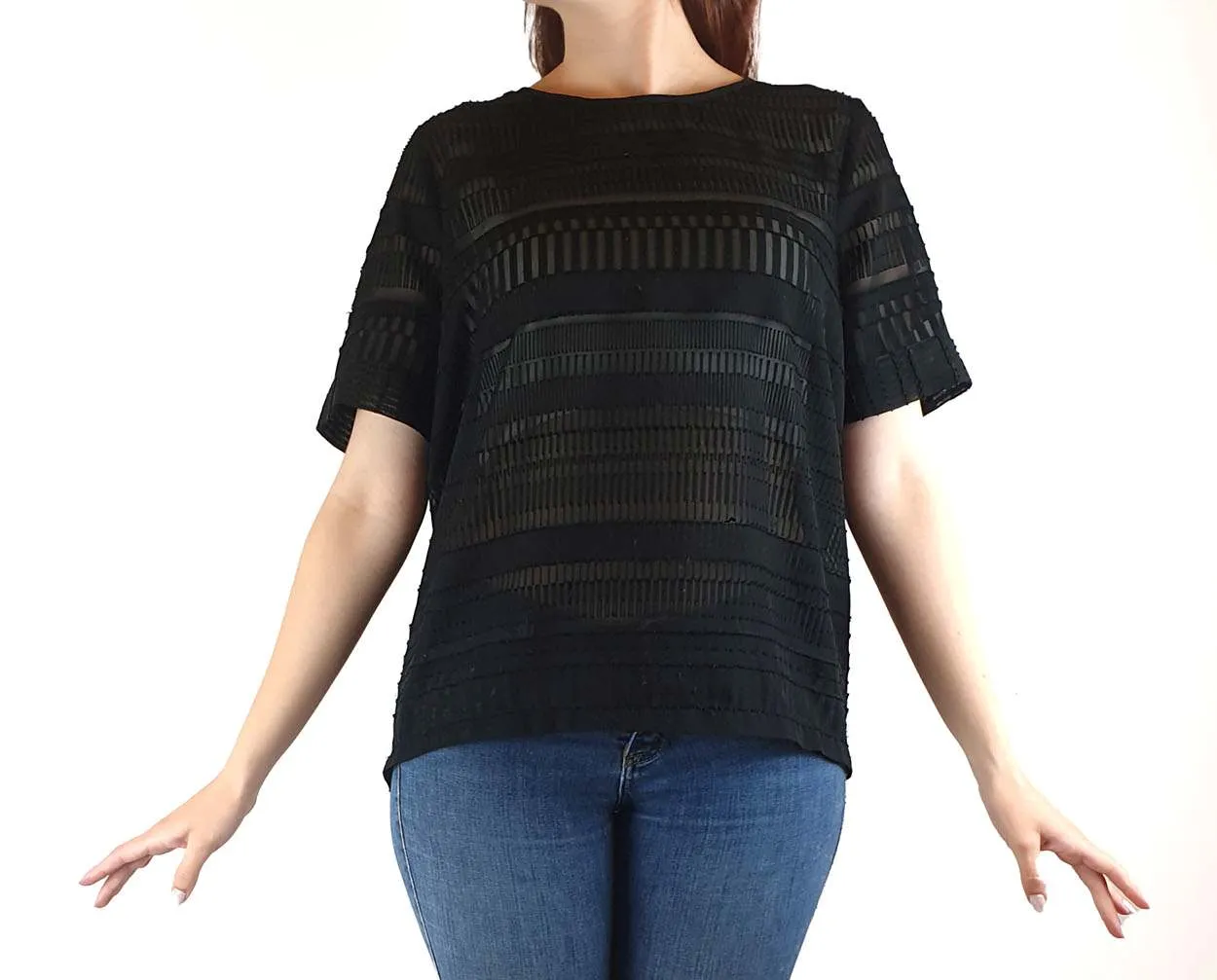 Elk black semi-sheer top size 10