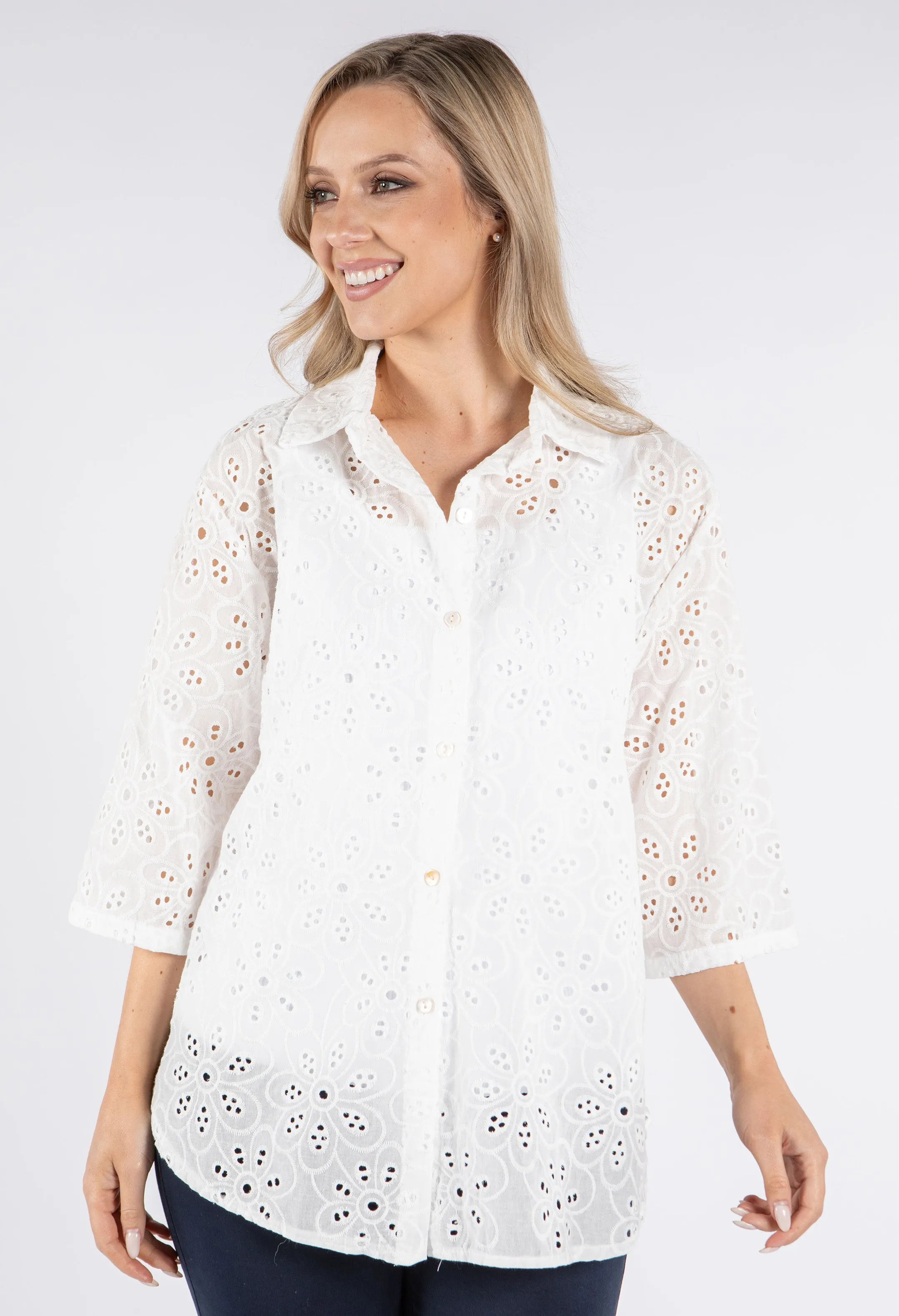 Embroidered Button Down Blouse