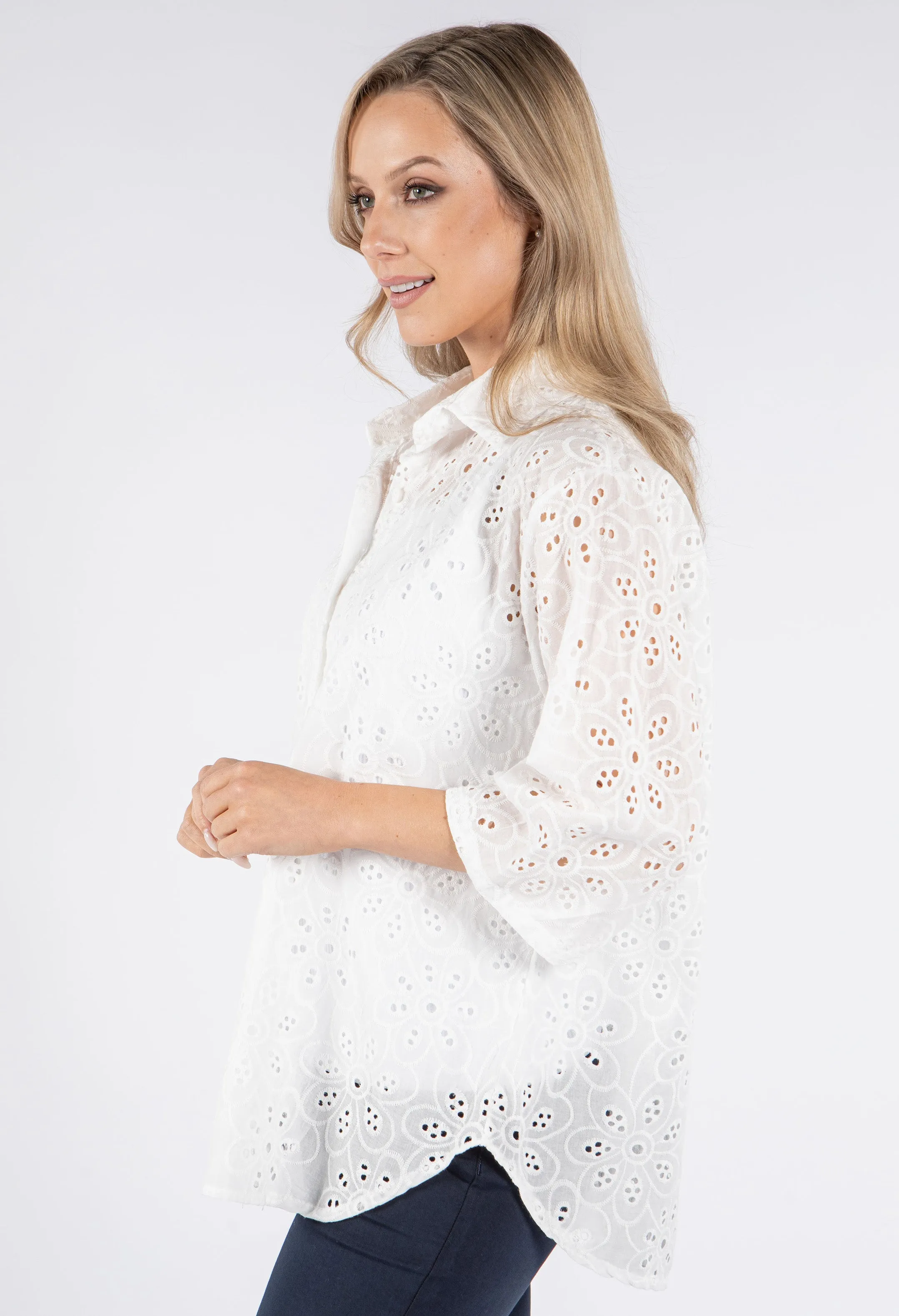 Embroidered Button Down Blouse
