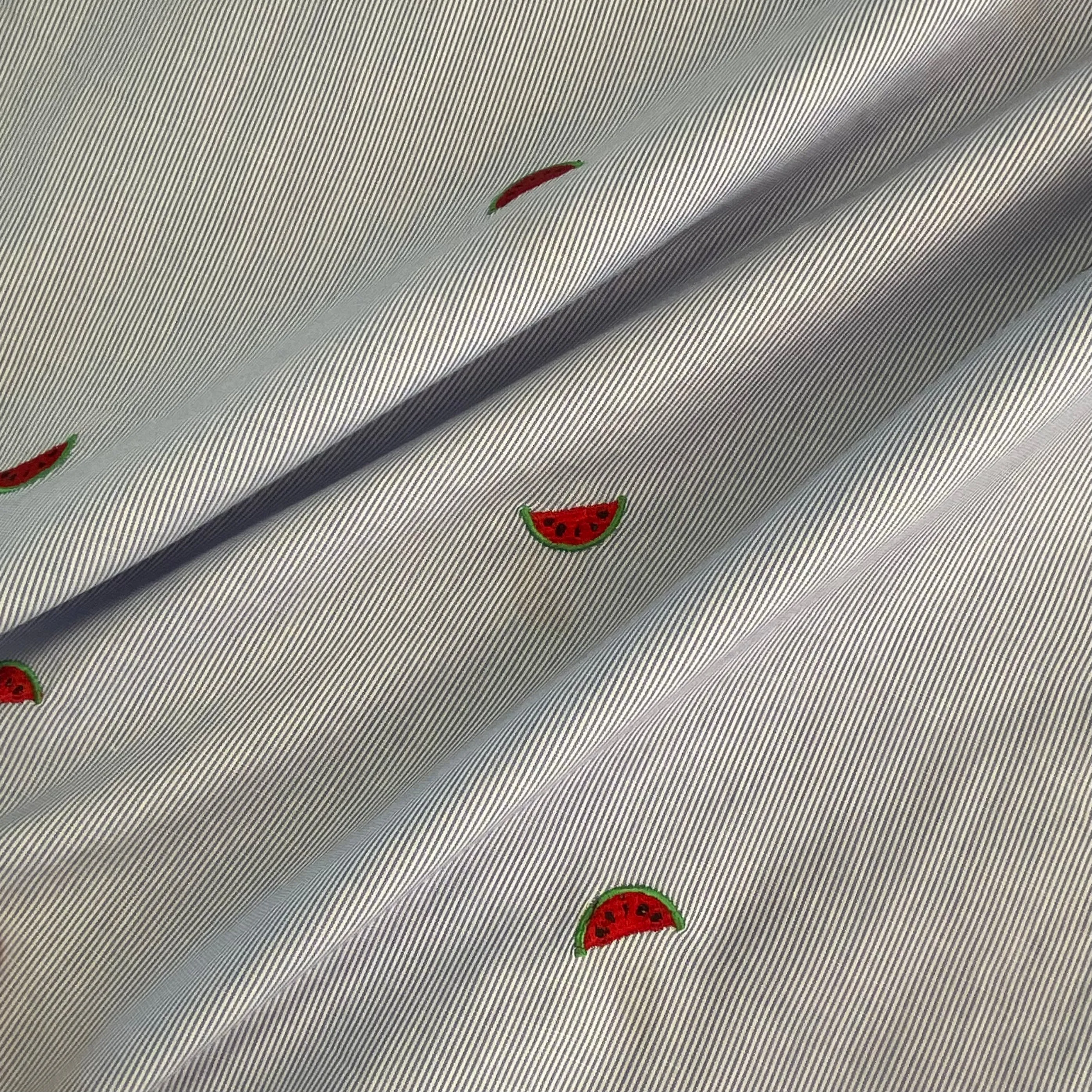Embroidered Cotton Shirting - Watermelon