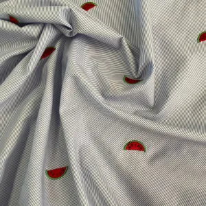 Embroidered Cotton Shirting - Watermelon