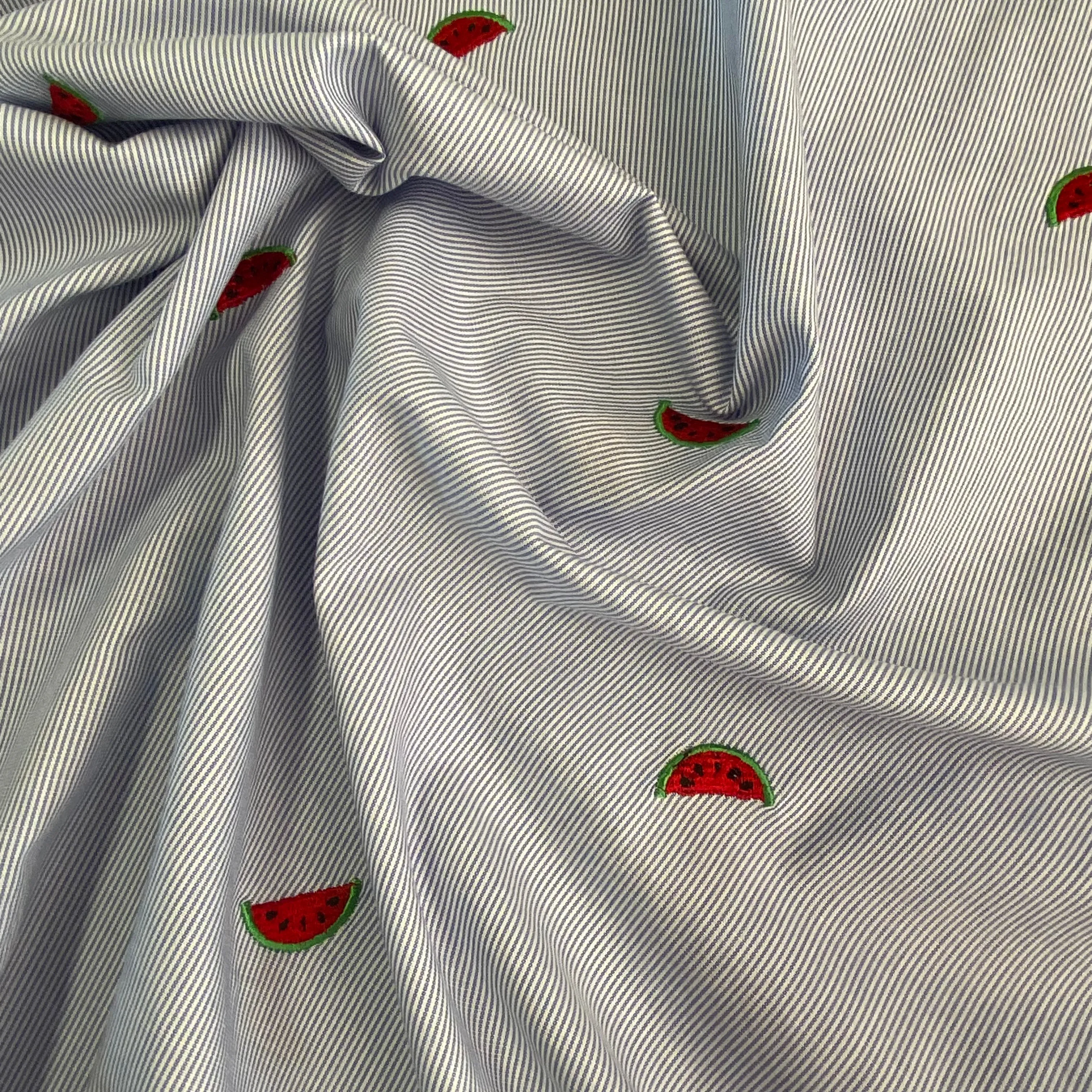 Embroidered Cotton Shirting - Watermelon