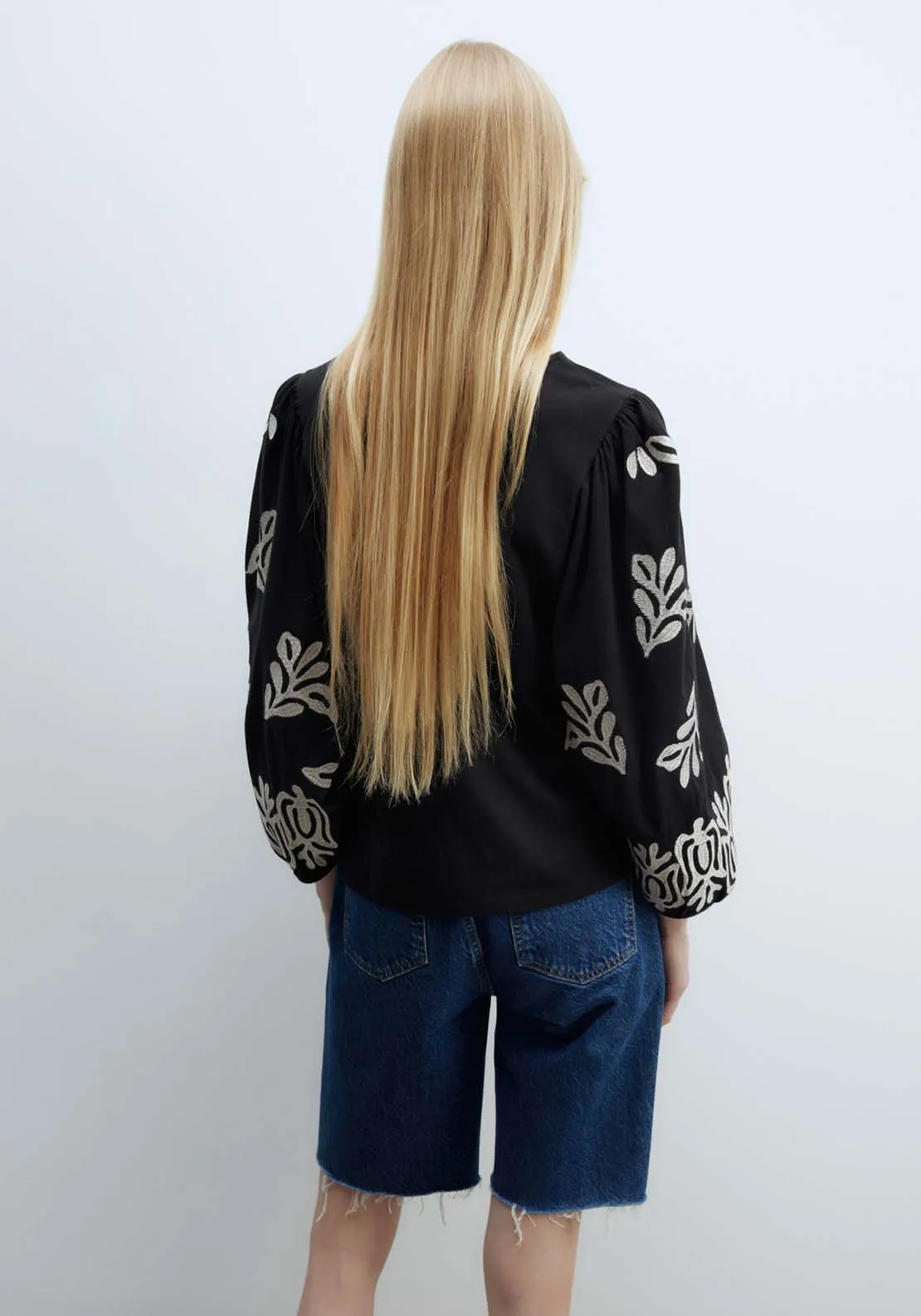 Embroidered Sleeve Blouse - Black