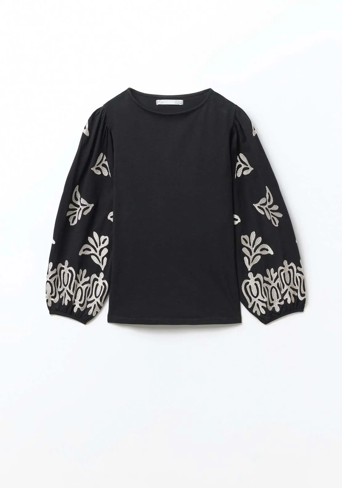 Embroidered Sleeve Blouse - Black
