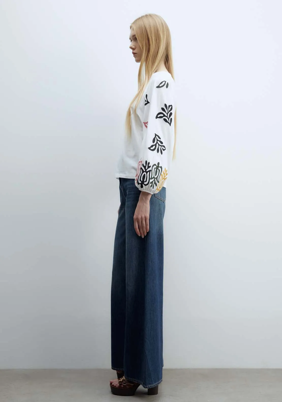 Embroidered Sleeve Blouse - White