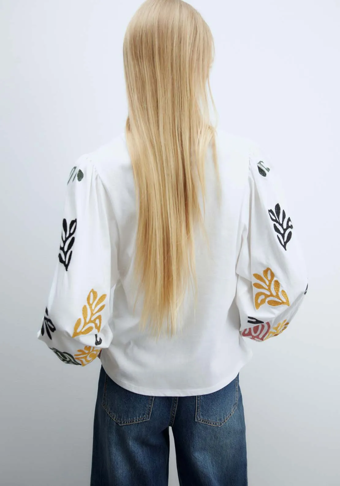 Embroidered Sleeve Blouse - White