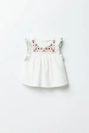 Embroidered yoke blouse - Cream