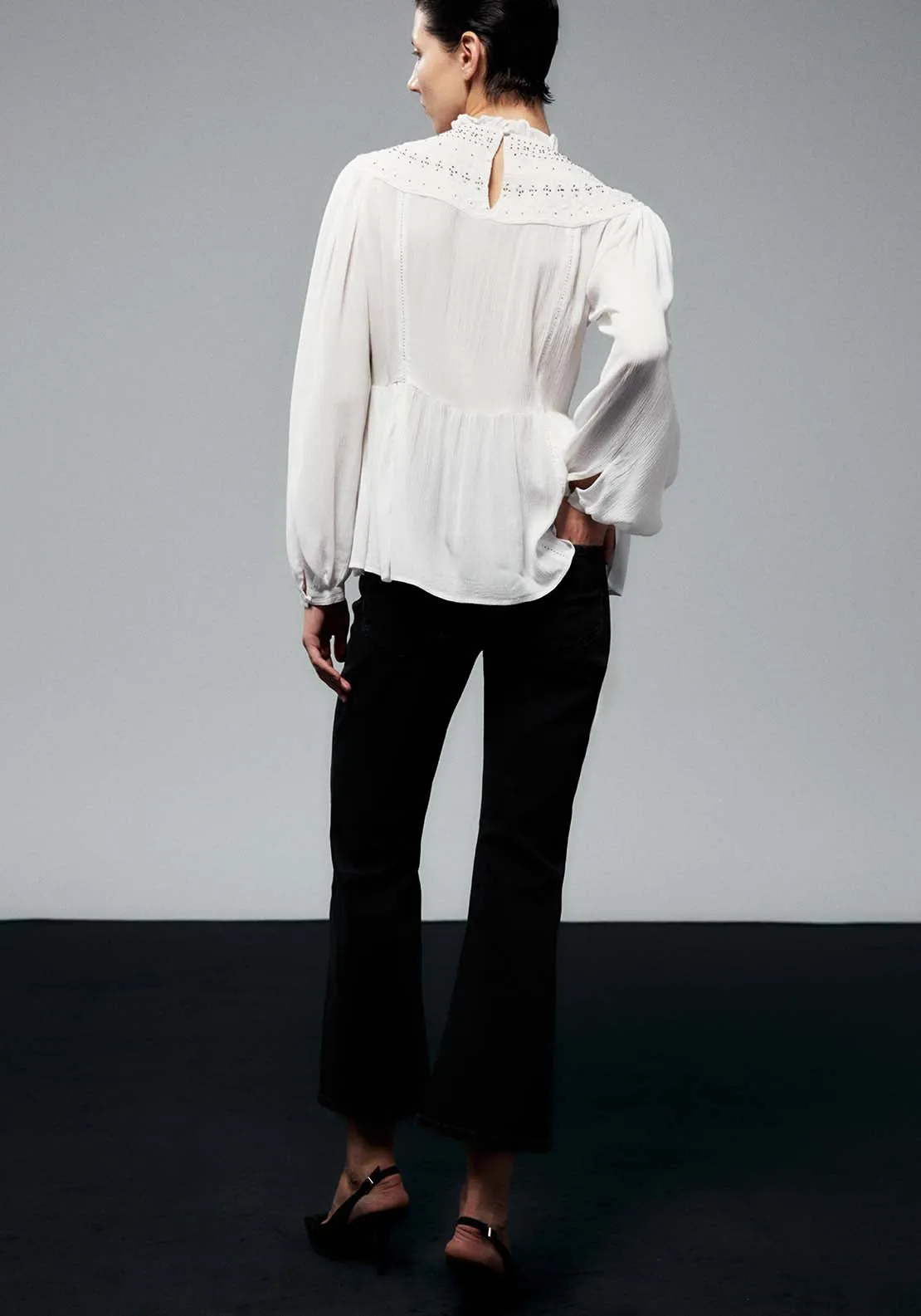 Embroidered Yoke Blouse - White