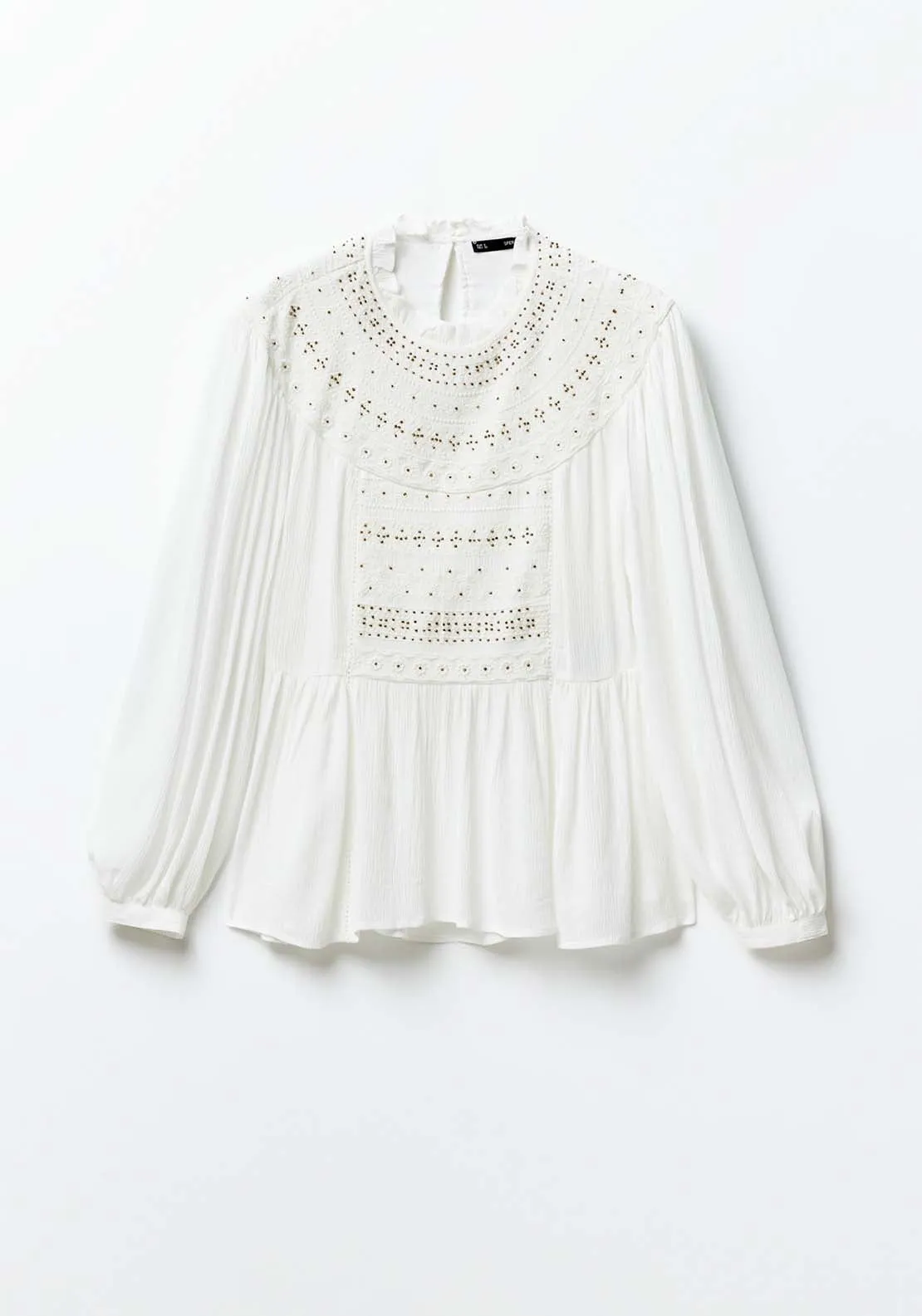 Embroidered Yoke Blouse - White