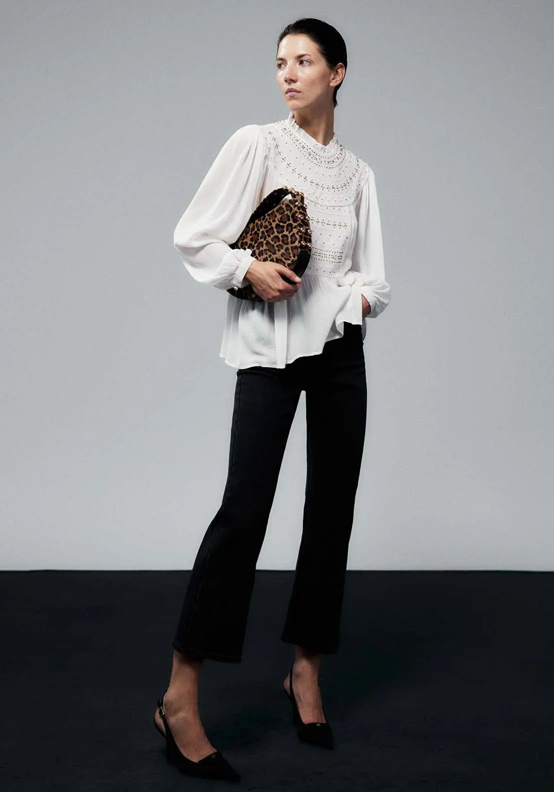 Embroidered Yoke Blouse - White