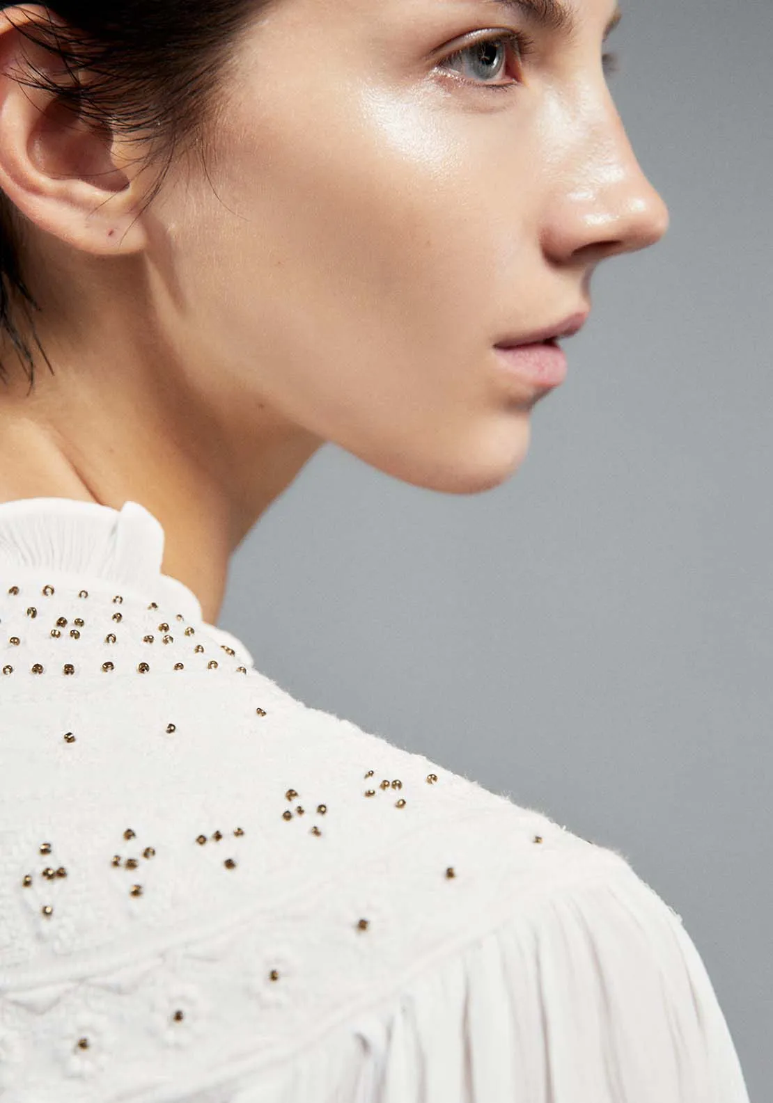 Embroidered Yoke Blouse - White