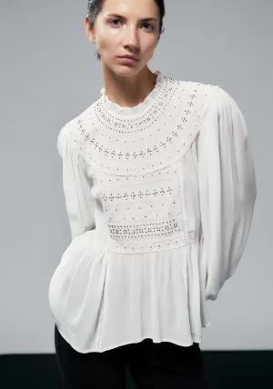 Embroidered Yoke Blouse - White