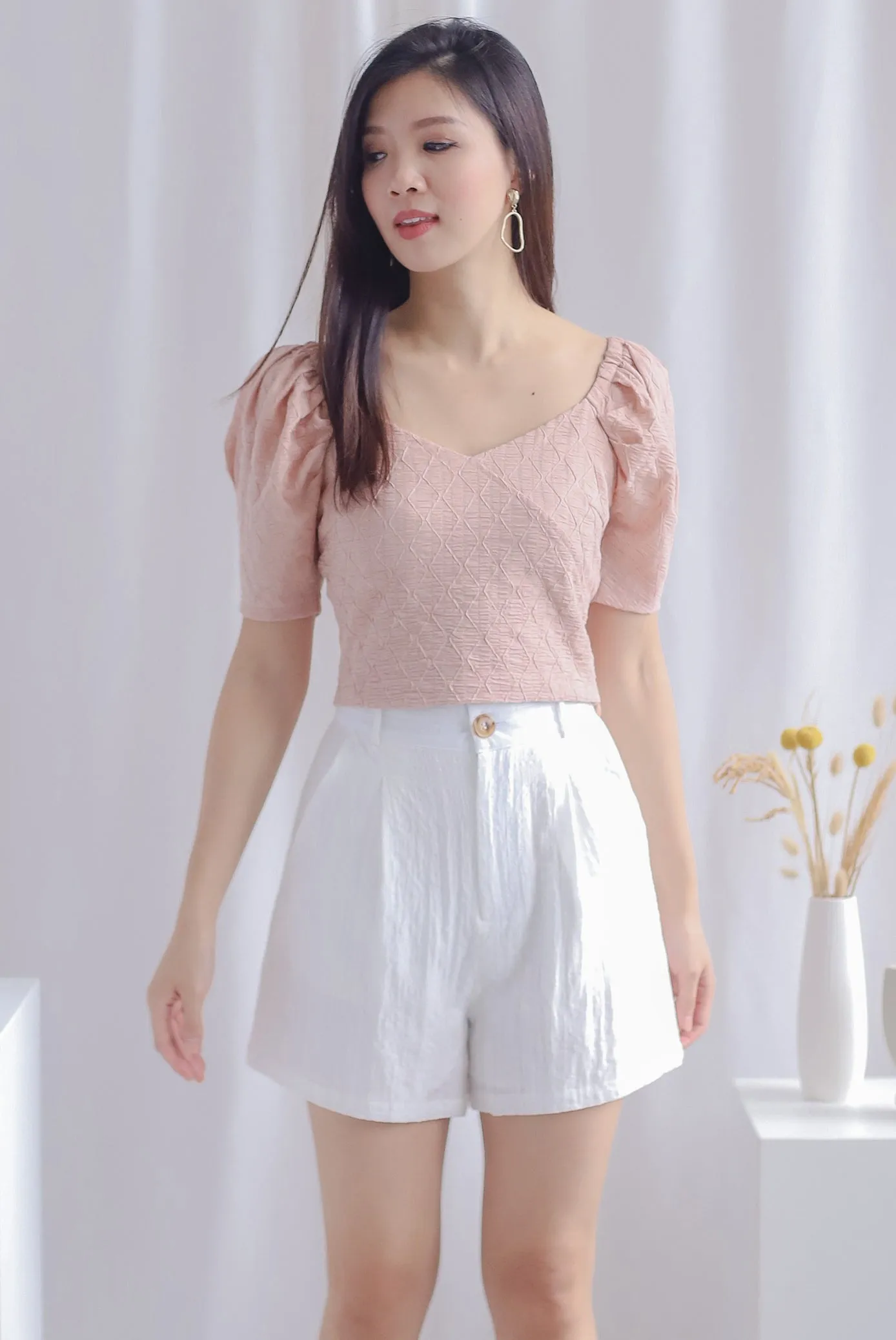 Epone Textured Puffy Sleeve Top In Blush