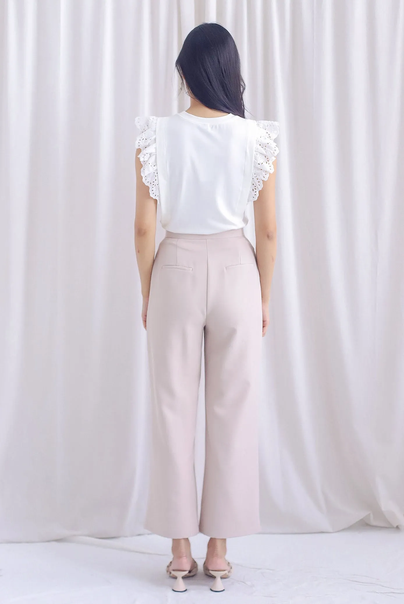 Estelle Eyelet Flutter Sleeve Top In White