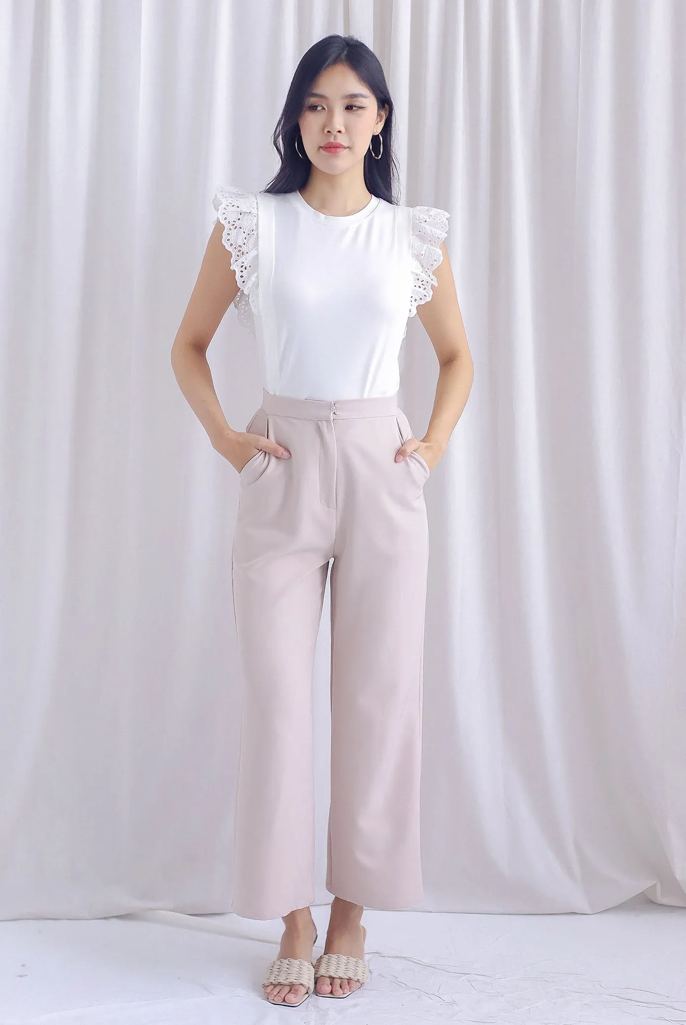 Estelle Eyelet Flutter Sleeve Top In White