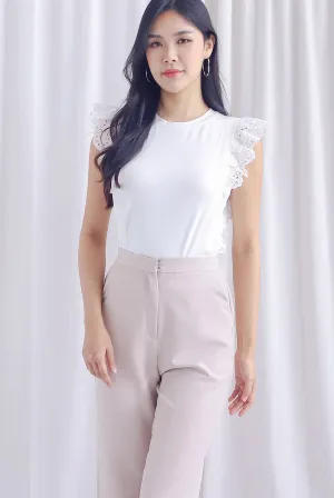 Estelle Eyelet Flutter Sleeve Top In White