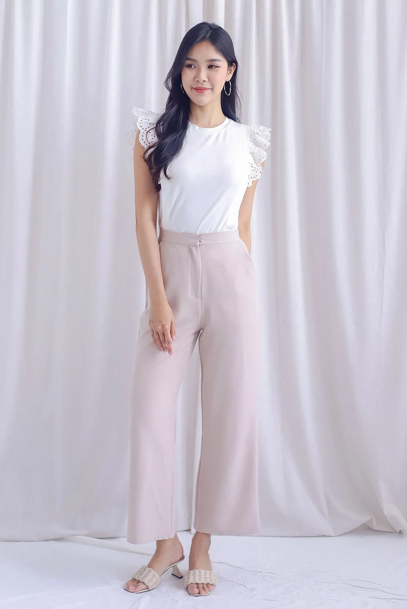 Estelle Eyelet Flutter Sleeve Top In White