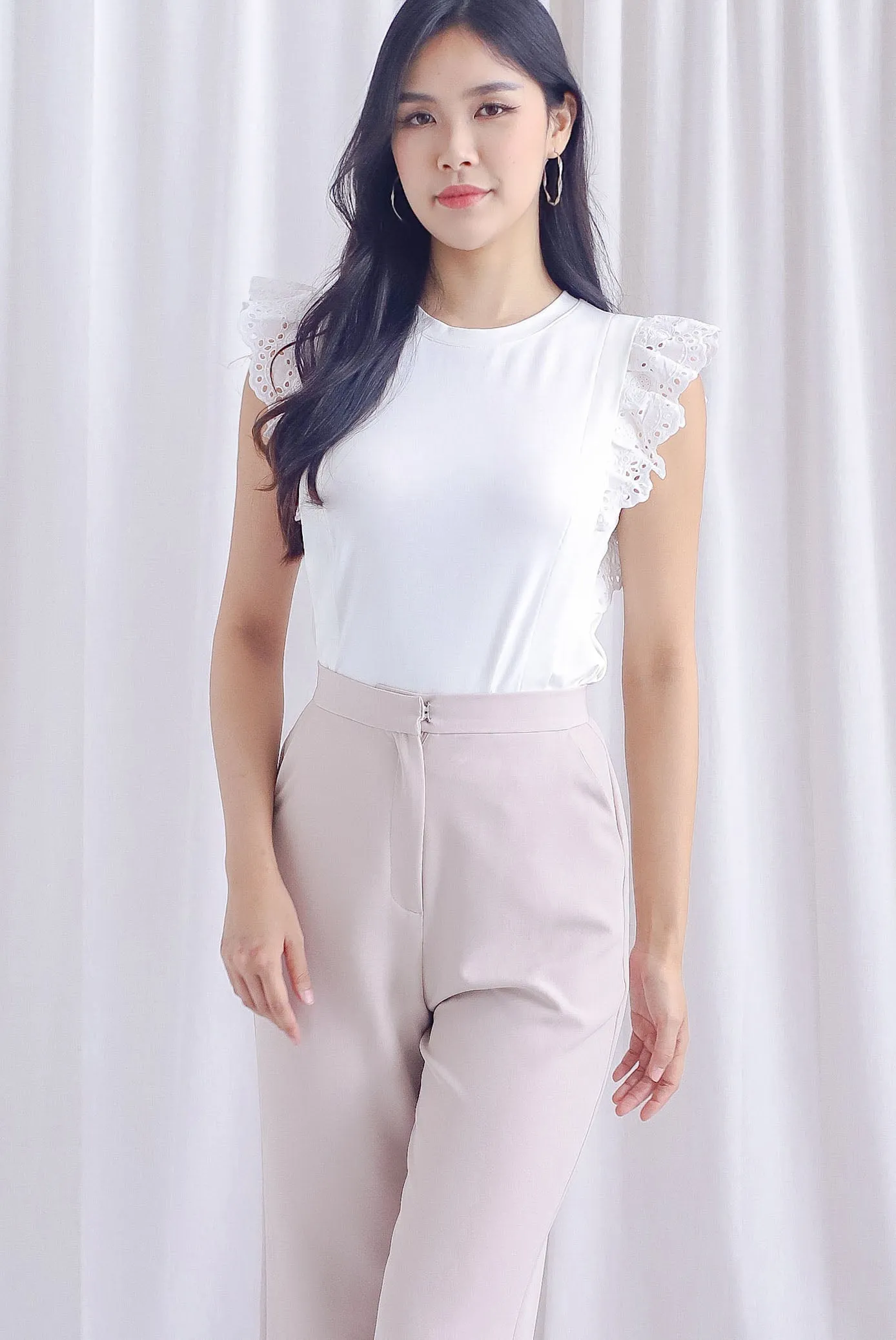 Estelle Eyelet Flutter Sleeve Top In White