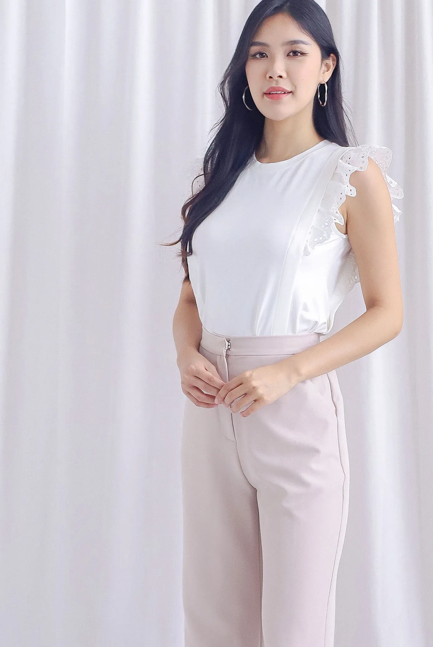 Estelle Eyelet Flutter Sleeve Top In White