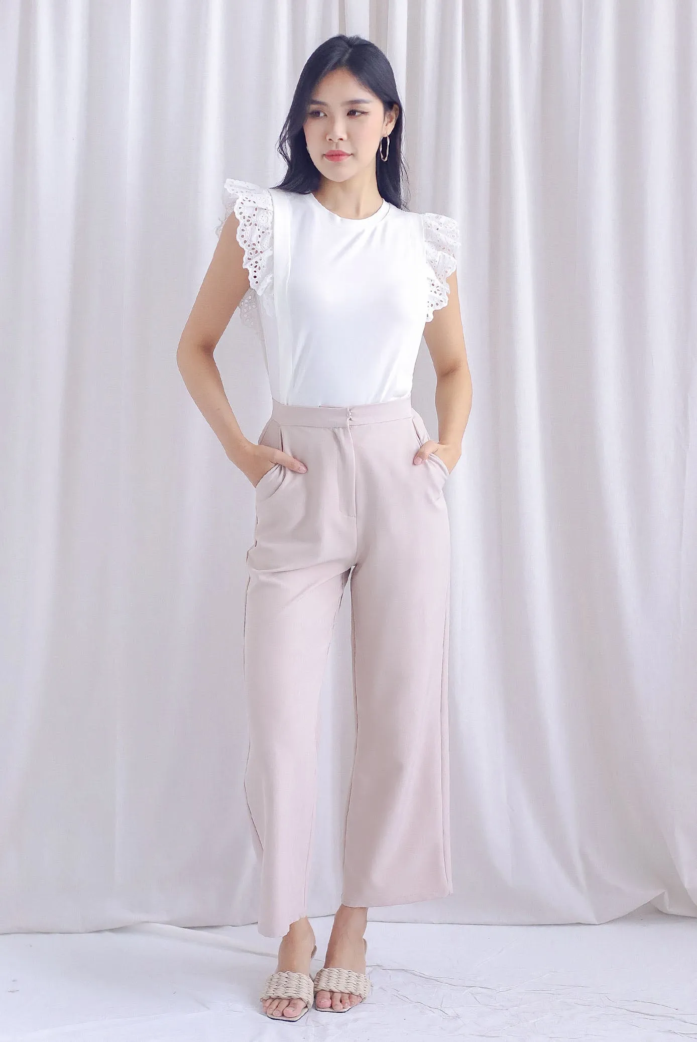 Estelle Eyelet Flutter Sleeve Top In White