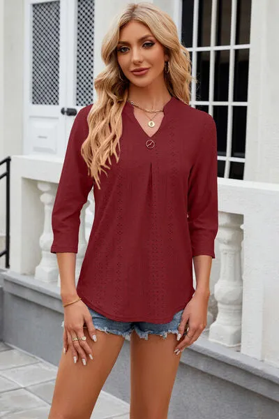 Eyelet Notched Knit Jacquard Top (8 Colors)