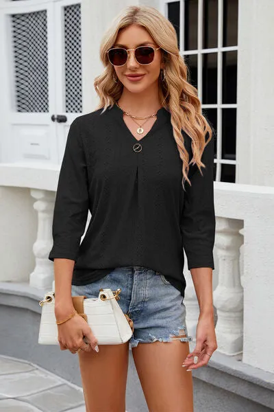 Eyelet Notched Knit Jacquard Top (8 Colors)