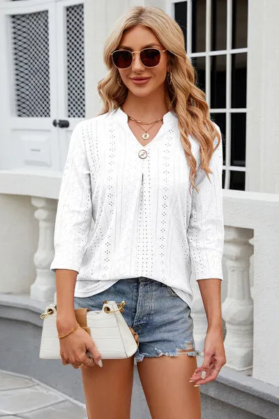Eyelet Notched Knit Jacquard Top (8 Colors)