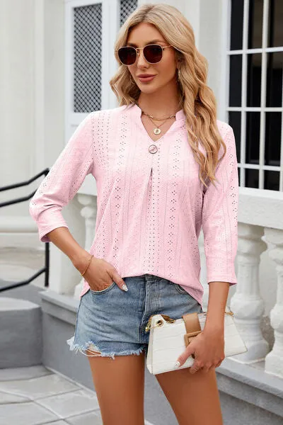 Eyelet Notched Knit Jacquard Top (8 Colors)