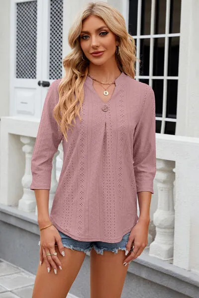 Eyelet Notched Knit Jacquard Top (8 Colors)