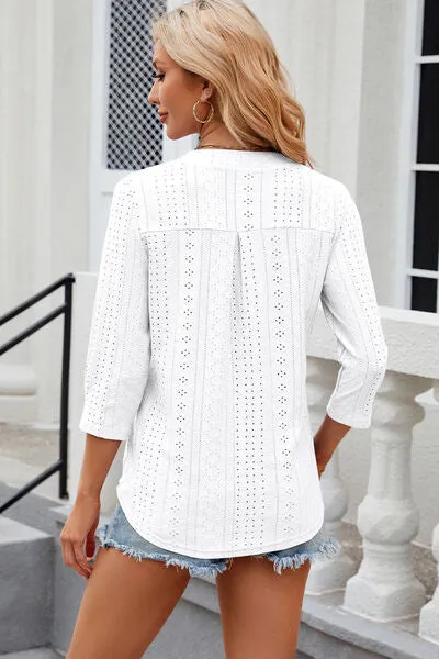 Eyelet Notched Knit Jacquard Top (8 Colors)