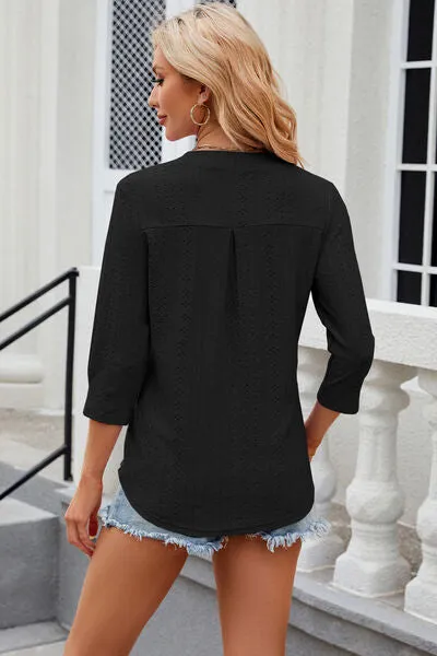 Eyelet Notched Knit Jacquard Top (8 Colors)
