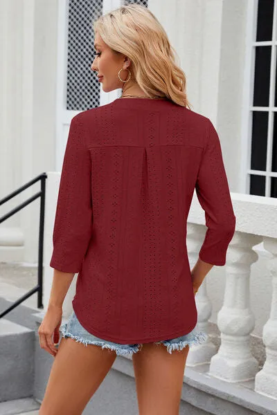 Eyelet Notched Knit Jacquard Top (8 Colors)