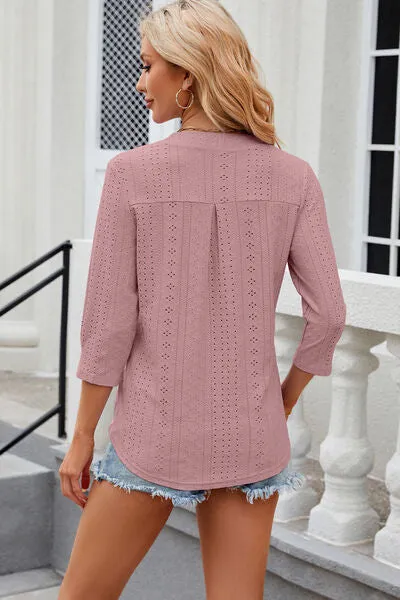 Eyelet Notched Knit Jacquard Top (8 Colors)