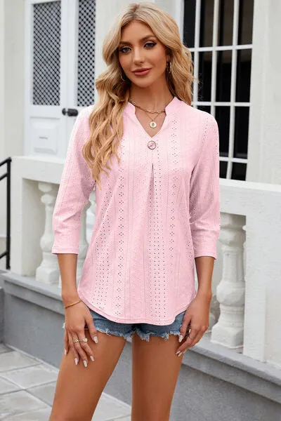 Eyelet Notched Knit Jacquard Top (8 Colors)