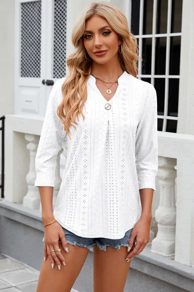 Eyelet Notched Knit Jacquard Top (8 Colors)