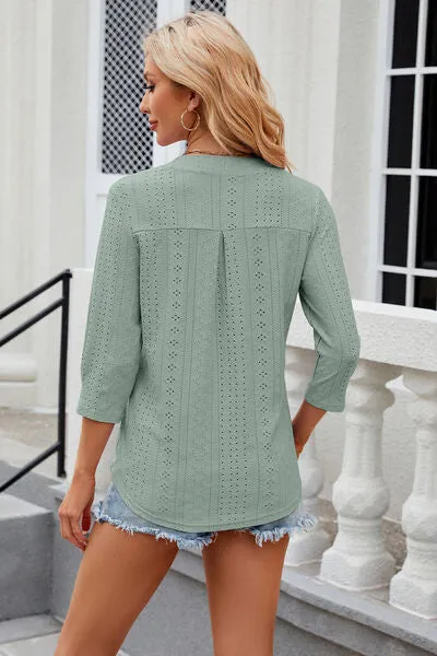Eyelet Notched Knit Jacquard Top (8 Colors)