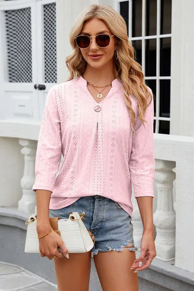Eyelet Notched Knit Jacquard Top (8 Colors)