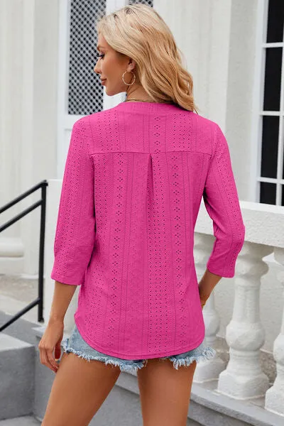 Eyelet Notched Knit Jacquard Top (8 Colors)