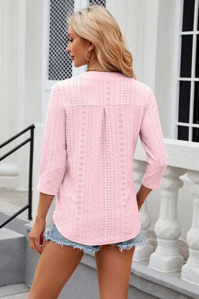 Eyelet Notched Knit Jacquard Top (8 Colors)