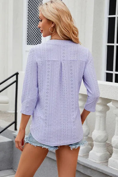 Eyelet Notched Knit Jacquard Top (8 Colors)