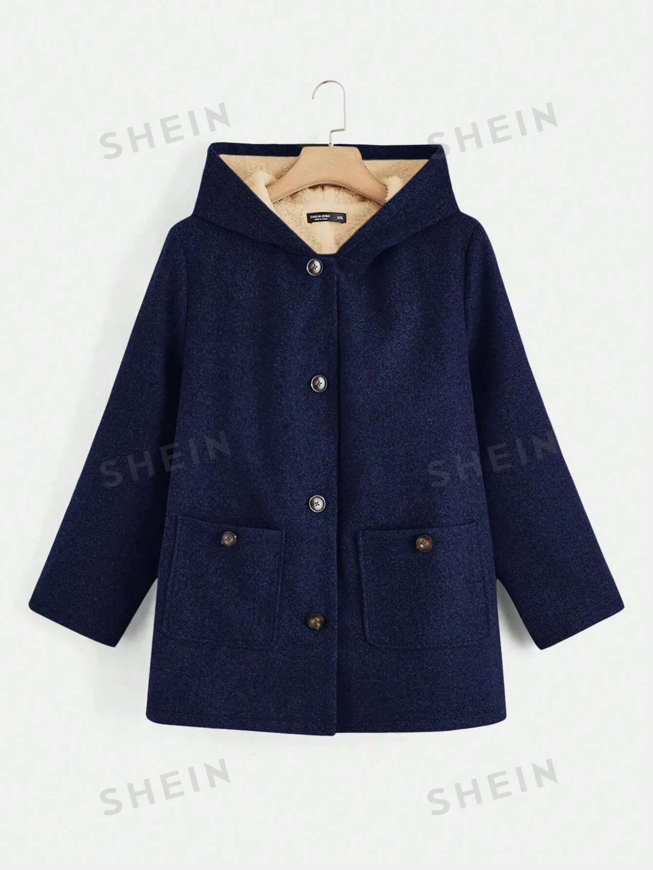 EZwear Plus Size Double Pockets Warm Lined Hooded Jacket