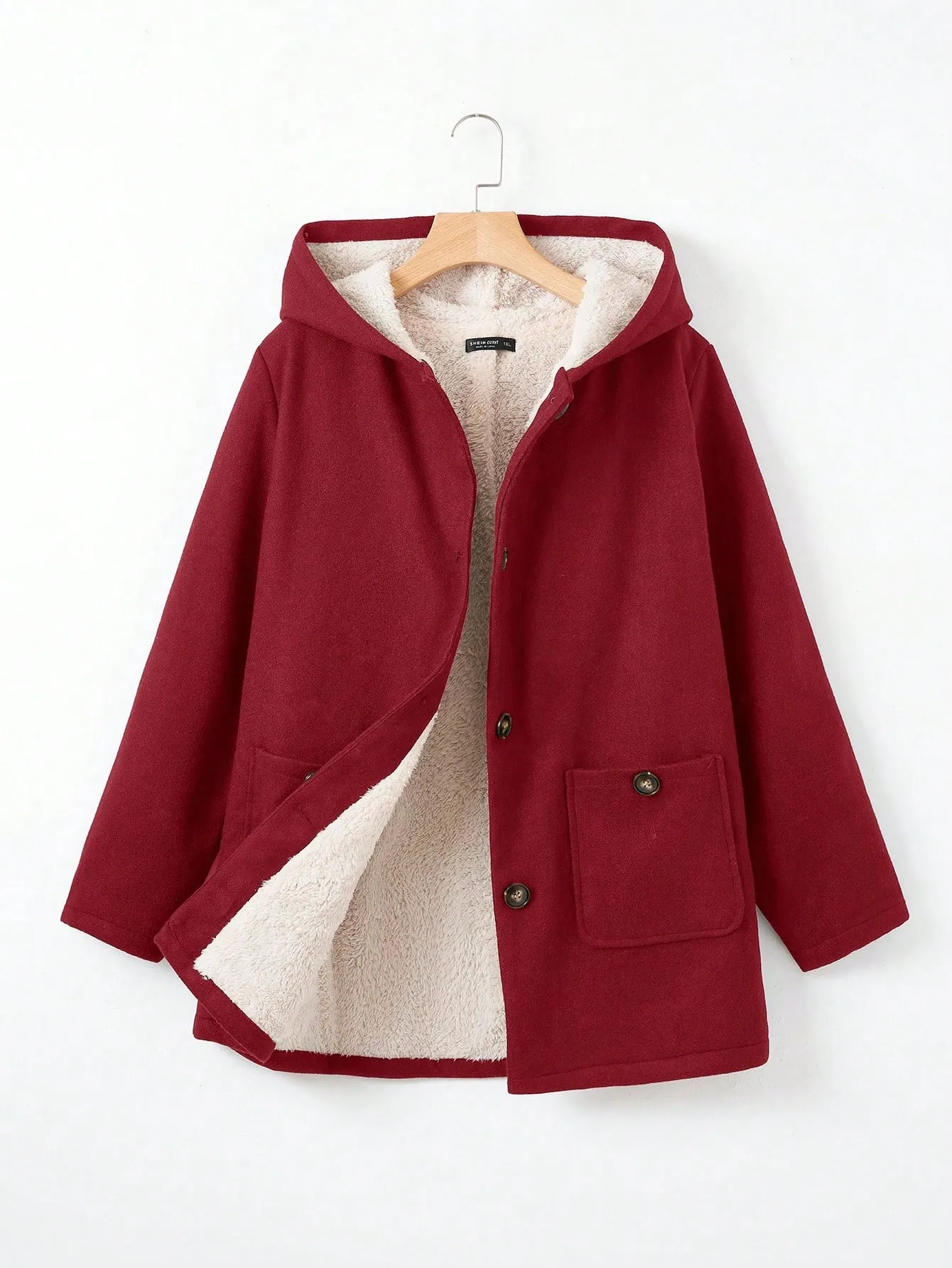 EZwear Plus Size Double Pockets Warm Lined Hooded Jacket