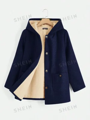 EZwear Plus Size Double Pockets Warm Lined Hooded Jacket