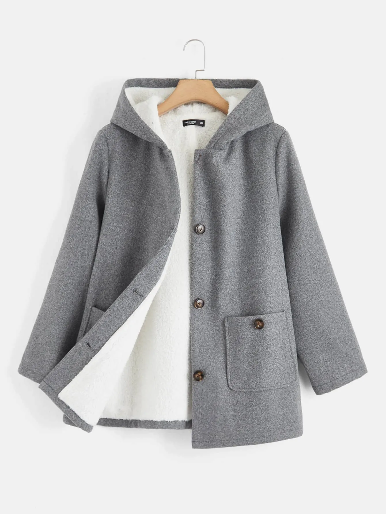 EZwear Plus Size Double Pockets Warm Lined Hooded Jacket