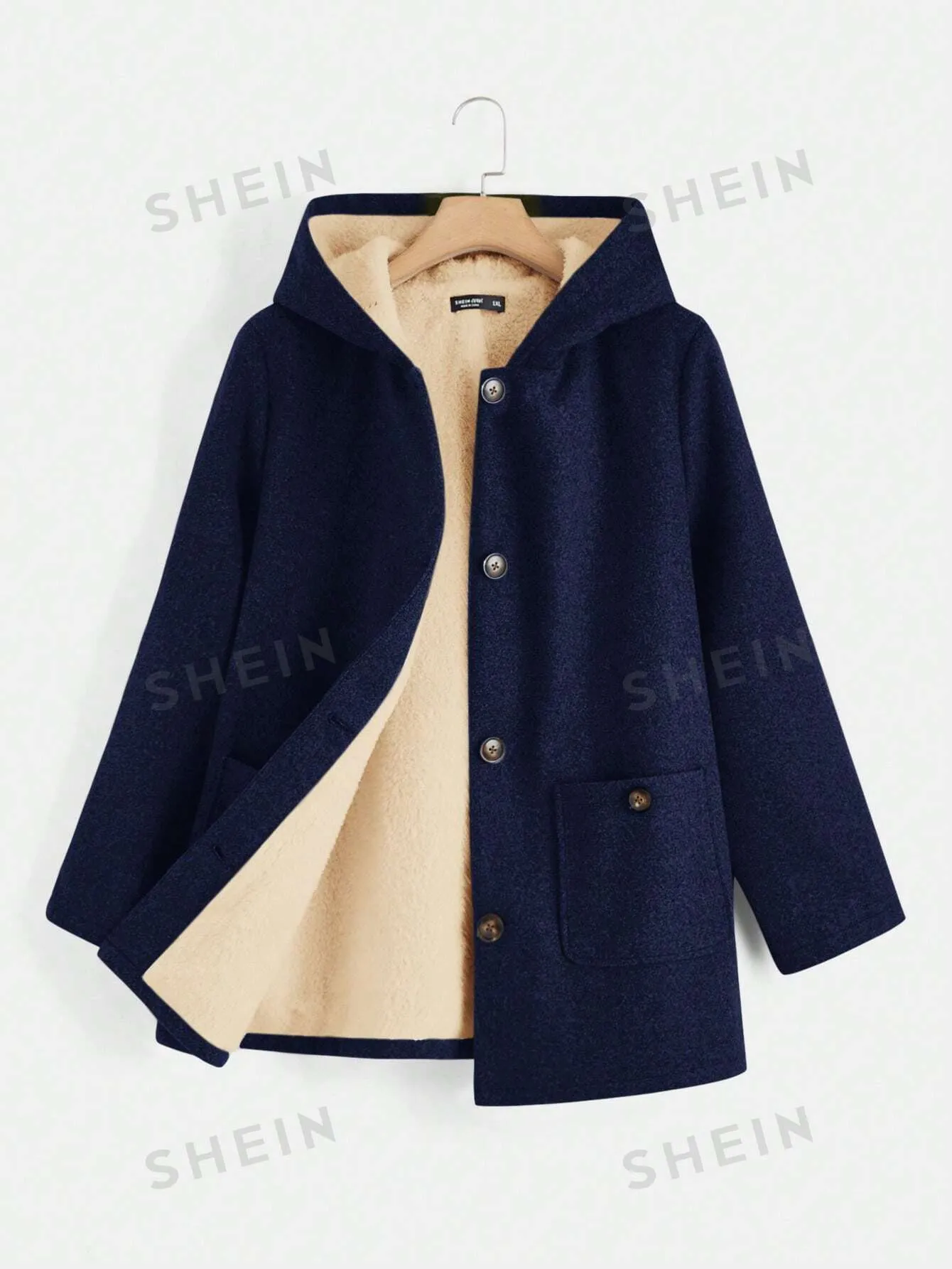 EZwear Plus Size Double Pockets Warm Lined Hooded Jacket